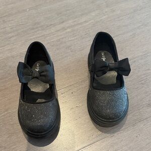 Glittery Black Kids Shoes with Bow 10c